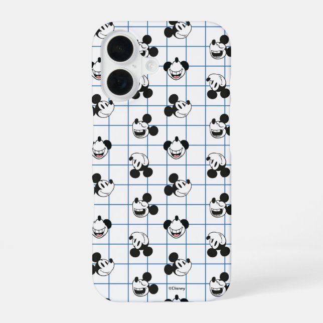 Classic Smiling Mickey Mouse Grid Pattern iPhone 16 Case (Back)