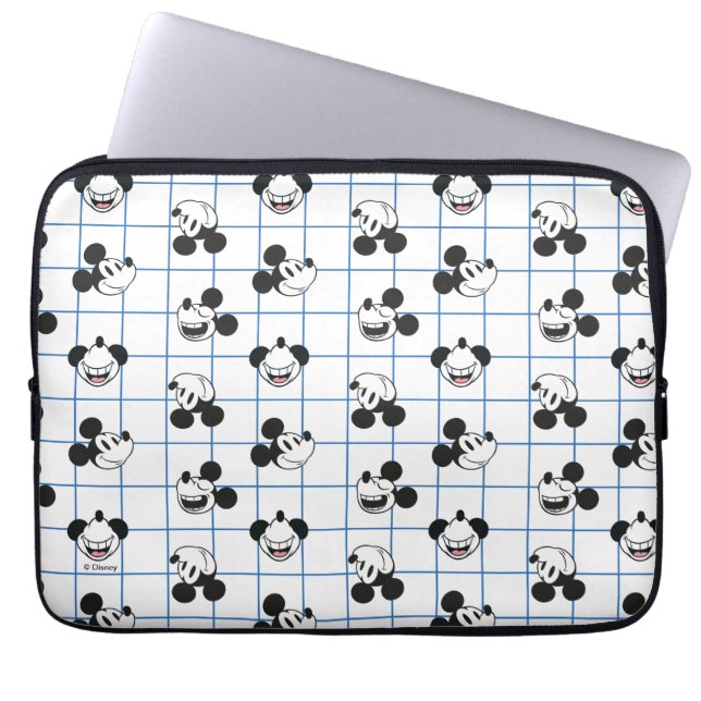 Classic Smiling Mickey Mouse Grid Pattern Laptop Sleeve (Front)