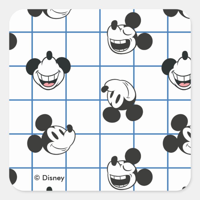 Classic Smiling Mickey Mouse Grid Pattern Square Sticker (Front)