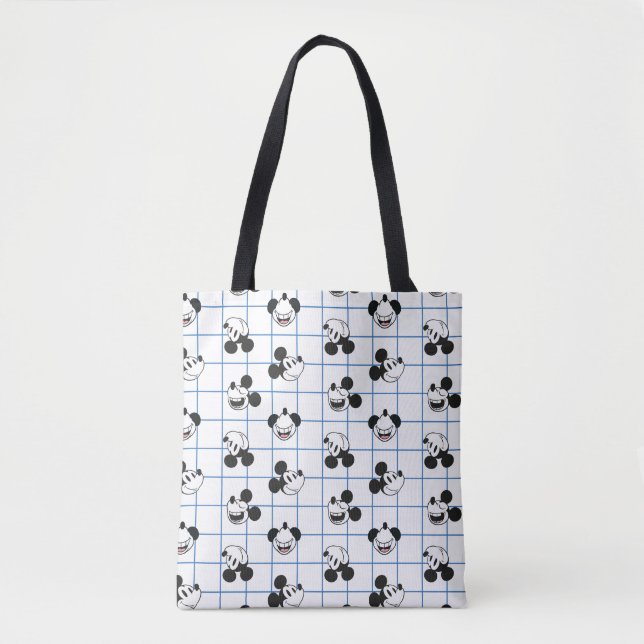 Classic Smiling Mickey Mouse Grid Pattern Tote Bag (Front)
