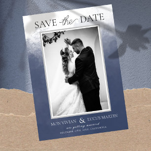 Classic Smokey Navy Blue Photo Save The Date Invitation