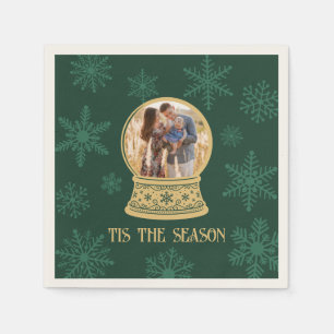 Classic Snow Globe Photo Personalized Christmas Napkin