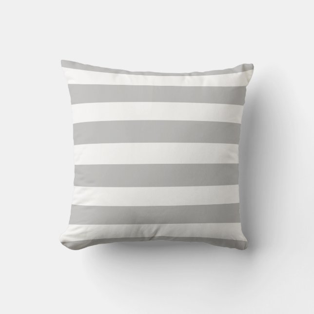 Classic soft grey white strips throw pillow (Front)