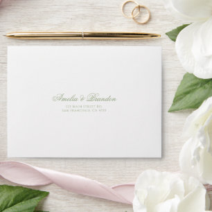 Classic Soft Sage Green Calligraphy Script Wedding Envelope