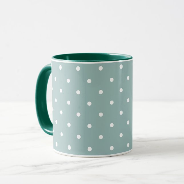 Classic Soft Sage Green White Dots Minimalist Geom Mug (Front Left)