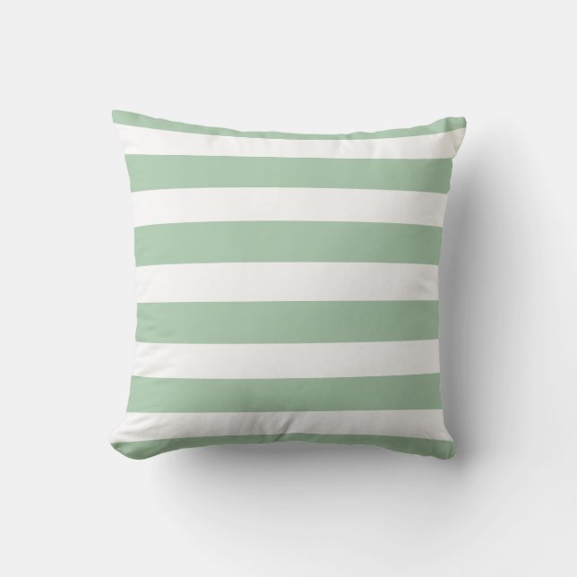 Classic soft sage green white strips throw pillow (Front)