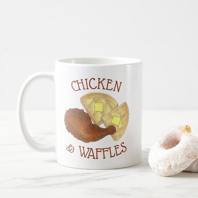 Classic Soul Food Fried Chicken and Waffles Diner Coffee Mug (With Donut)