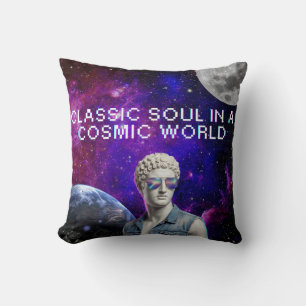 Classic soul in a cosmic world throw pillow