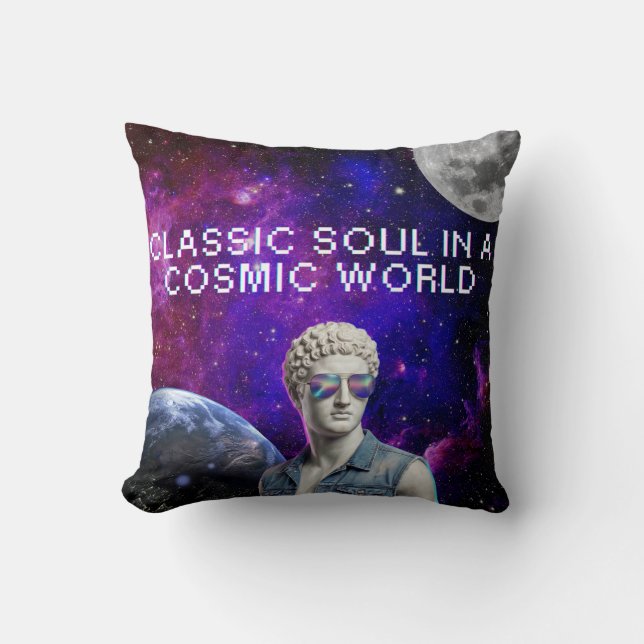 Classic soul in a cosmic world throw pillow (Front)