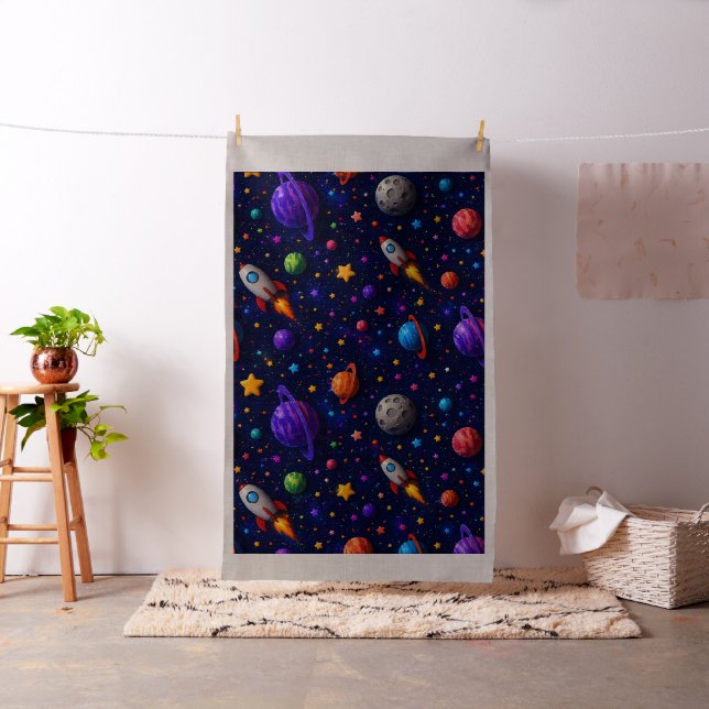 Classic space adventure rockets, planets, and star fabric (In Situ)