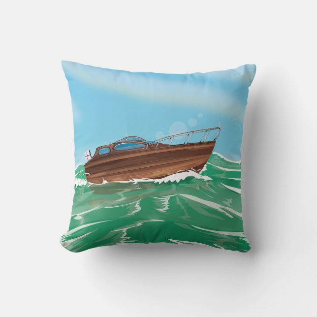 Classic Speedboat Throw Pillow (Front)