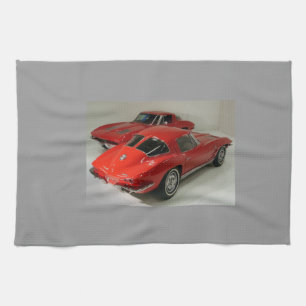 Classic Split Window Red Corvette Kitchen Towel