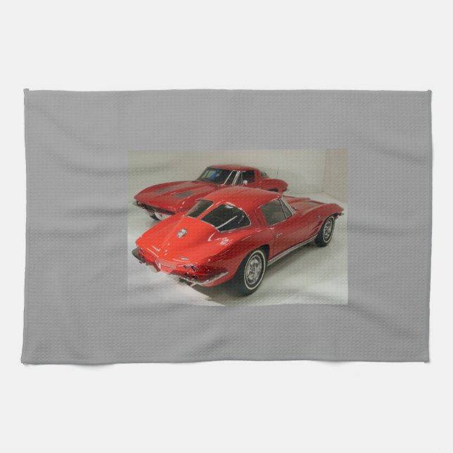 Classic Split Window Red Corvette Kitchen Towel (Horizontal)