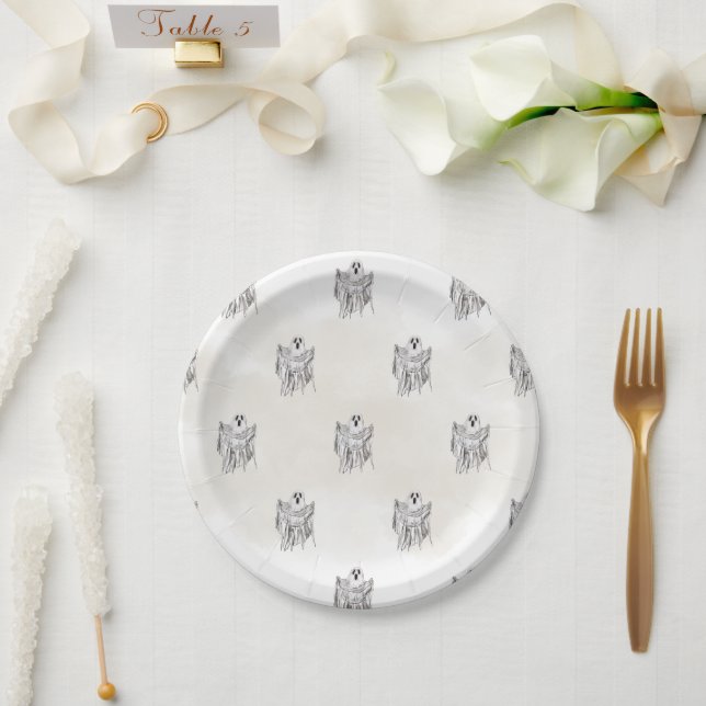 Classic Spooky Woods Sheet Ghost Halloween Paper Plate (Wedding)