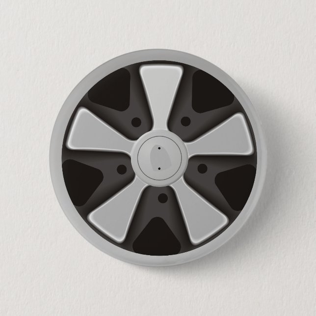 Classic sports car racing wheel used on 911 2 inch round button (Front)