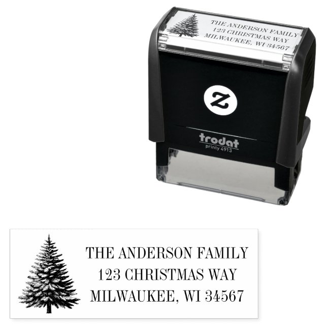 Classic Spruce Christmas Tree Return Address Self-inking Stamp (In Situ)
