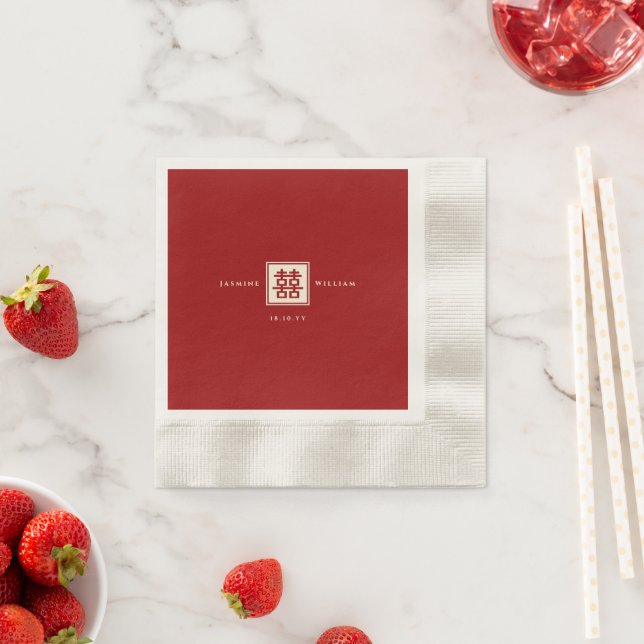 Classic Square Double Happiness Chinese Wedding Napkin (Insitu)