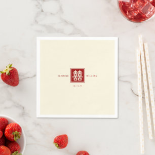 Classic Square Double Happiness Chinese Wedding Napkin