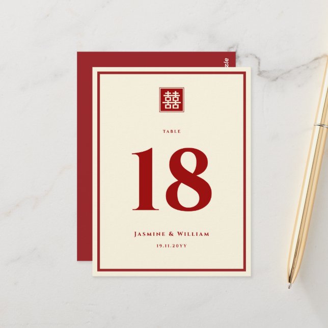 Classic Square Double Happiness Chinese Wedding Postcard (Front/Back In Situ)