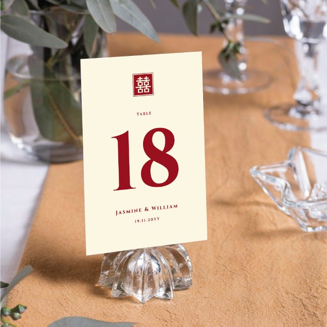 Classic Square Double Happiness Chinese Wedding Table Number (Creator Uploaded)
