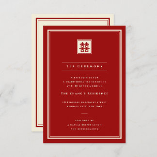 Classic Square Double Happiness Tea Ceremony Invitation