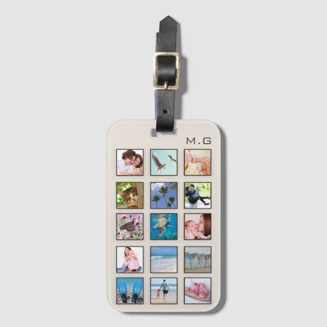 Classic Square Frame Photo Collage Luggage Tag (Front Vertical)