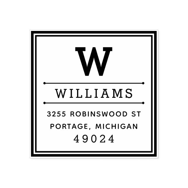 Classic Square Monogram Return Address Rubber Stamp (Imprint)