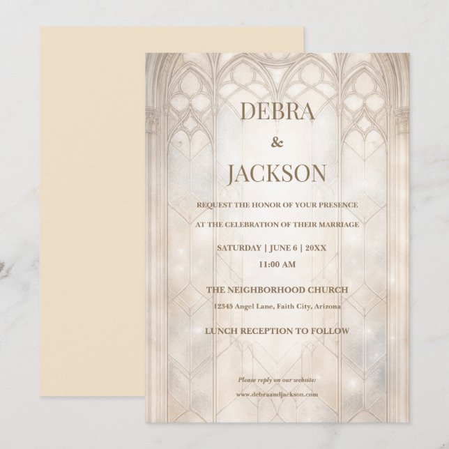 Classic Stained Glass Cathedral- Champagne Gold Invitation (Front/Back)