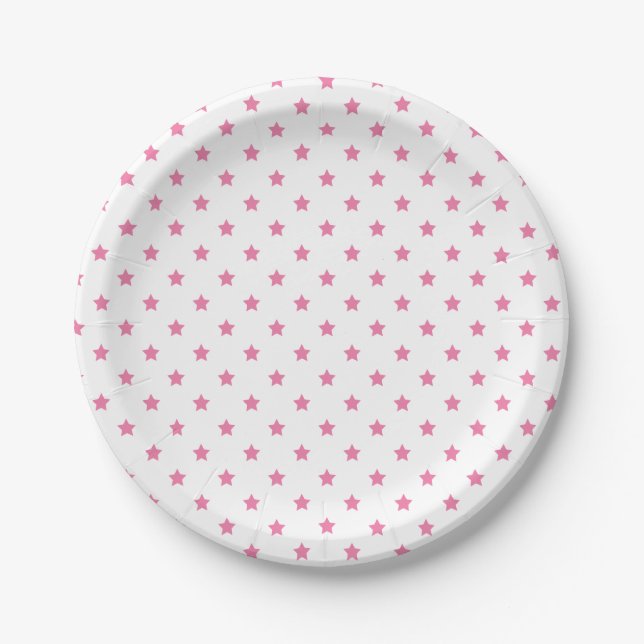 Classic Stars Fuchsia Pink - White Paper Plate (Front)