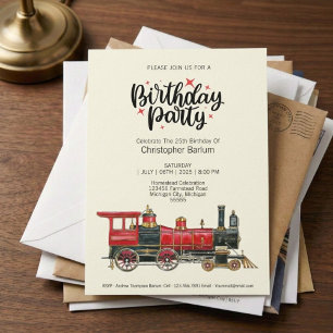 Classic Steam Locomotive Birthday Invitation
