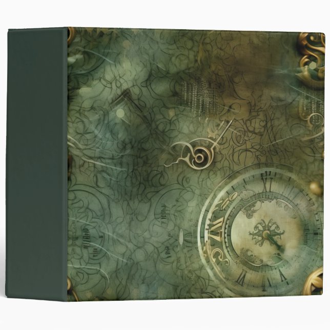 Classic Steampunk Clockwork Emerald Green Binder (Front/Spine)