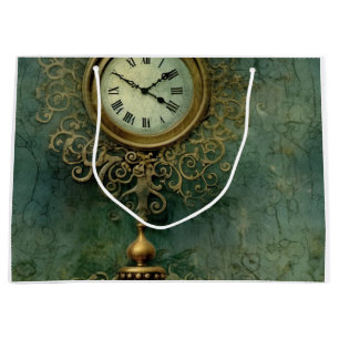 Classic Steampunk Clockwork with Emerald Rustic Large Gift Bag