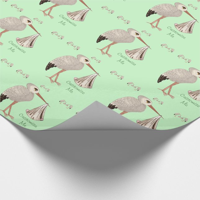 Classic Stork (Neutral) 1 (Baby Shower) Wrapping Paper (Corner)