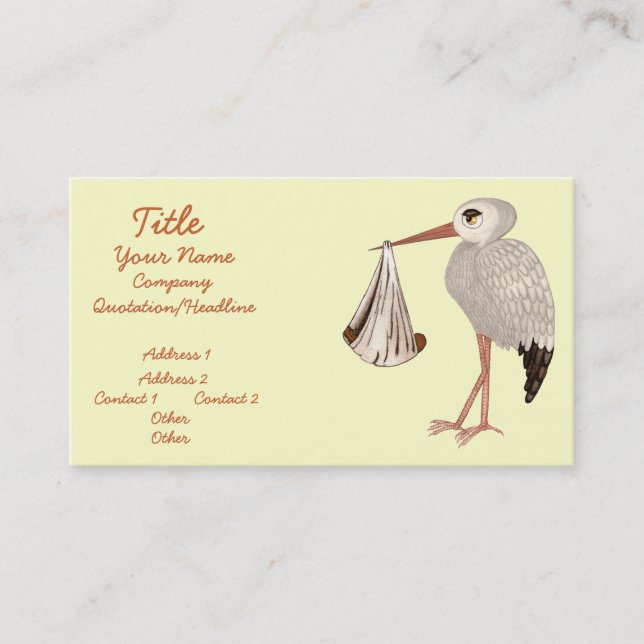 Classic Stork (Neutral) 2 (Baby Shower) Business Card (Front)