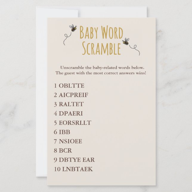Classic Storybook Bear Baby Word Scramble game (Front)
