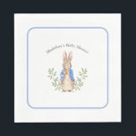 Classic Storybook Rabbit Blue Vintage Baby Shower Napkin<br><div class="desc">Classic Storybook Rabbit; background colour and blue border are both editable,  along with all of the text</div>