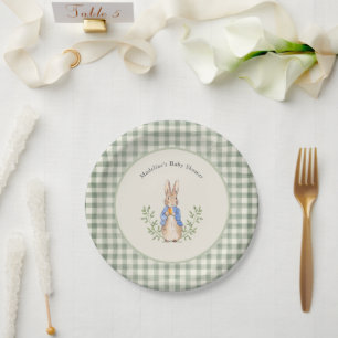 Classic Storybook Rabbit Gingham Baby Shower Paper Plate