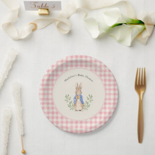 Classic Storybook Rabbit Gingham Baby Shower Paper Plate