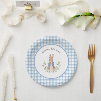 Classic Storybook Rabbit Gingham Baby Shower Paper Plate