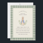 Classic Storybook Rabbit Sage Vintage Baby Shower Invitation<br><div class="desc">Classic Storybook Rabbit; background color is editable,  along with all of the text. Gingham sage border</div>