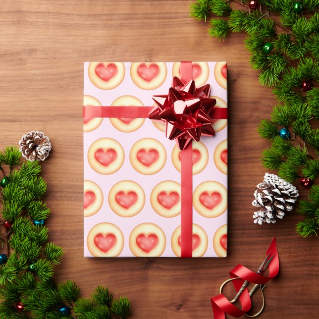 Classic Strawberry Heart Thumbprint Cookies Wrapping Paper (Holiday Gift)