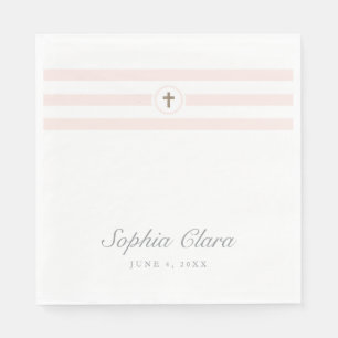 Classic stripe faux foil cross baptism napkin