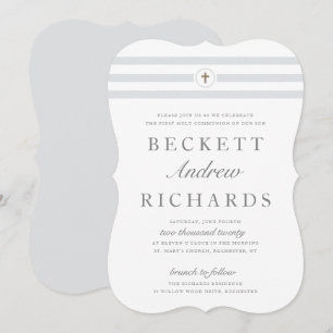 Classic stripe first holy communion invitation