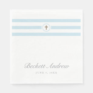 Classic Stripe Gold Cross Blue Boys Baptism  Napkin
