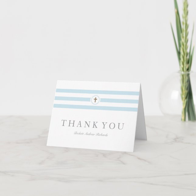 Classic Stripe Gold Foil Cross  Thank You Card (Front)