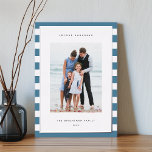 Classic Stripe | Vertical Photo Hanukkah Silver Foil Holiday Card<br><div class="desc">Share holiday greetings with these Hanukkah photo cards featuring your favourite photo set on a background of coastal blue and white stripes with luxe silver foil trim. An editable message area lets you customize your Chanukah or holiday greeting. Add your family name or names beneath along with the year.</div>