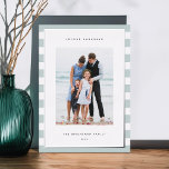 Classic Stripe | Vertical Photo Hanukkah Silver Foil Holiday Card<br><div class="desc">Share holiday greetings with these Hanukkah photo cards featuring your favourite photo set on a background of pale aqua and white stripes with luxe silver foil trim. An editable message area lets you customize your Chanukah or holiday greeting. Add your family name or names beneath along with the year.</div>
