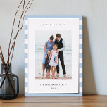 Classic Stripe | Vertical Photo Hanukkah Silver Foil Holiday Card<br><div class="desc">Share holiday greetings with these Hanukkah photo cards featuring your favourite photo set on a background of pale blue and white stripes with luxe silver foil trim. An editable message area lets you customize your Chanukah or holiday greeting. Add your family name or names beneath along with the year.</div>