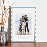 Classic Stripe | Vertical Photo Hanukkah Silver Foil Holiday Card<br><div class="desc">Share holiday greetings with these Hanukkah photo cards featuring your favourite photo set on a background of pale blue and white stripes with luxe silver foil trim. An editable message area lets you customize your Chanukah or holiday greeting. Add your family name or names beneath along with the year.</div>
