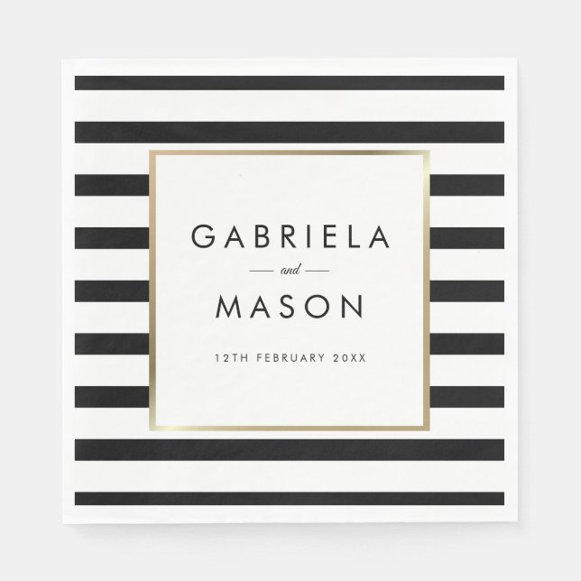 Classic Stripe Wedding  | Faux Gold Foil Napkin (Front)